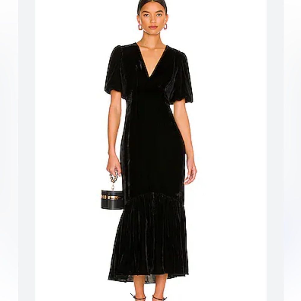 Rhode Black Velvet Ester Midi Dress | Size 8